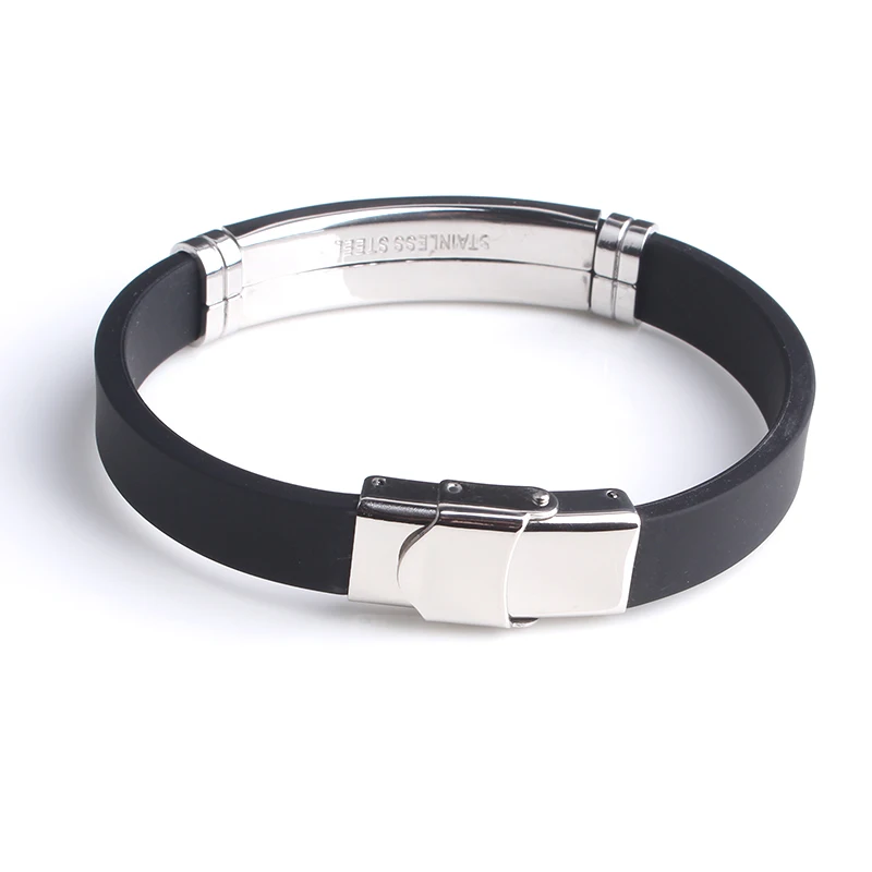 Pulsera con nombre personalizado y logotipo grabado a la moda, pulseras de silicona suave de acero inoxidable para hombres, joyería de personalidad
