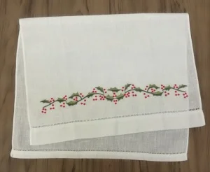 ชุด 12 ผ้าเช็ดหน้าสีขาวผ้าลินิน Hemstitched ชาผ้าเช็ดตัว - 14x22 "ผ้าเกสต์มือจานห้องครัวห้องน้ำผ้าขนหนูเย็บปักถักร้อยดอกไม้