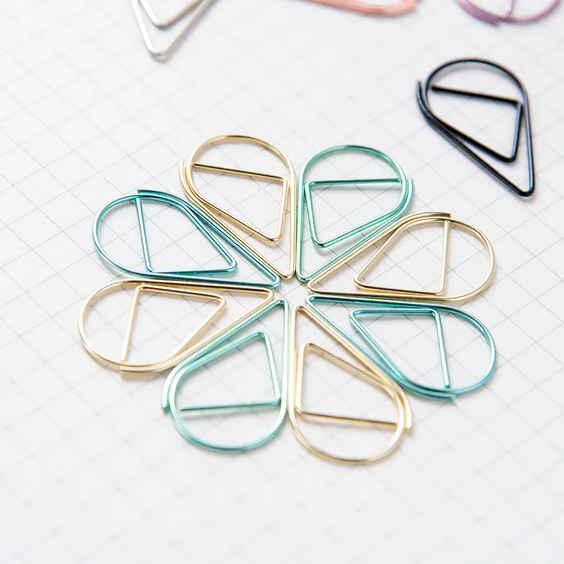 30/50 Pezzi Materiale Metallico Graffette a Forma di Goccia Colore Oro Argento Kawaii Carino Segnalibro Clip di Cancelleria per Ufficio Materiale Scolastico