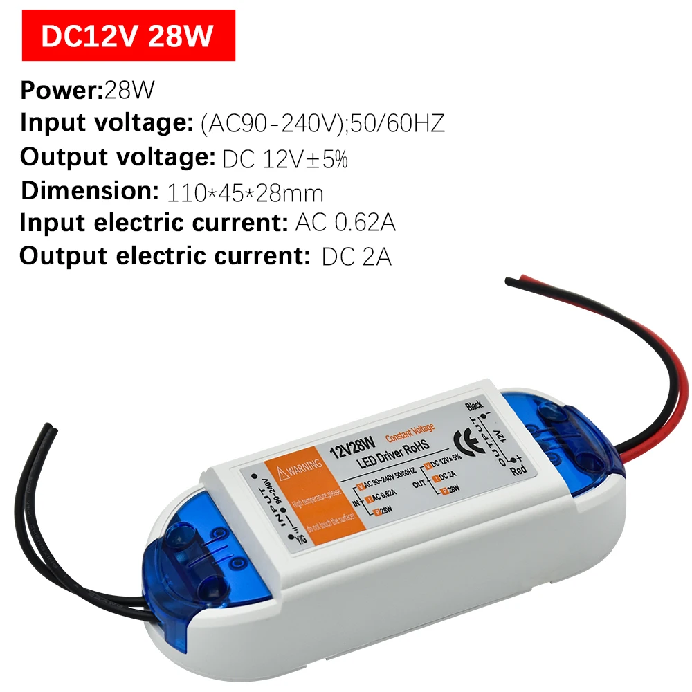 1 Chiếc DC12V Cung Cấp Điện Đèn Lái 18W / 28W / 48W / 72W / 100W Chiếu Sáng Biến Áp Công Tắc Dây Đèn LED Âm Trần