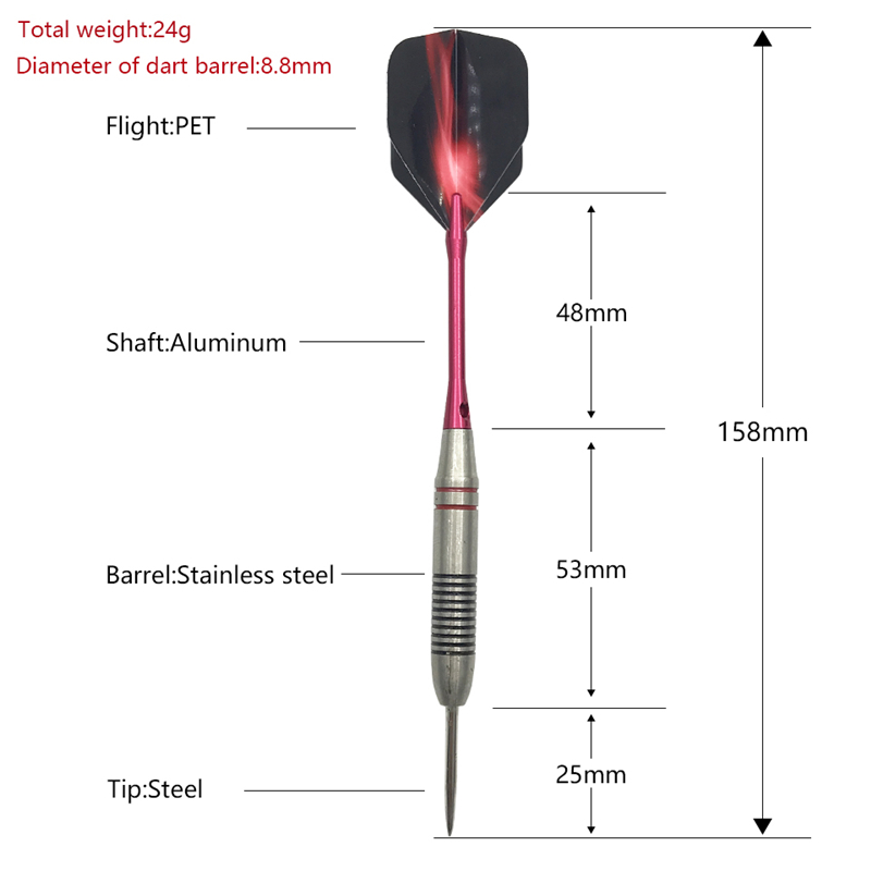 Yernea 3Pcs เหล็กเคล็ดลับลูกดอกใหม่ 24g Professional Hard ลูกดอกโยนเกมกีฬาสแตนเลส DART Barrel Shafts เที่ยวบิน