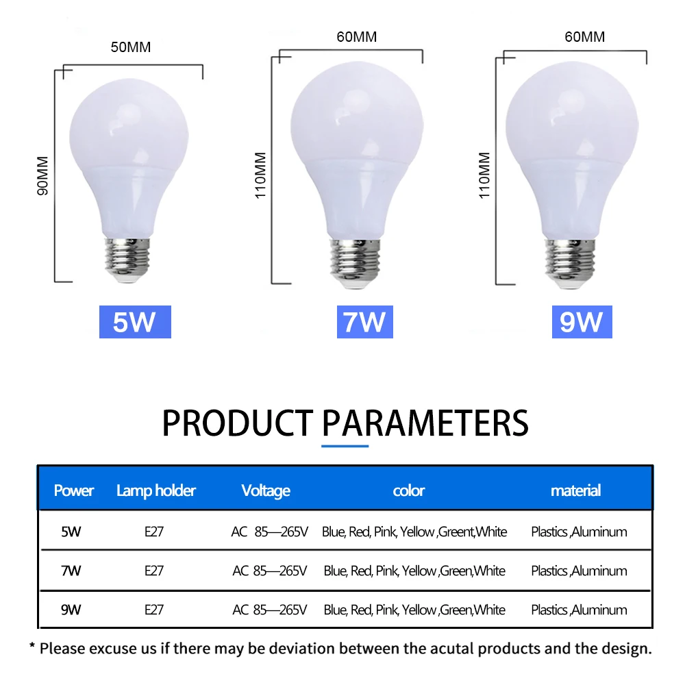 カラフルな LED 電球 E27 ランプ Led バーライト 3 ワット 5 ワット 7 ワット 9 ワット 12 ワット赤青緑黄ピンクランパラライト KTV パーティー家の装飾照明