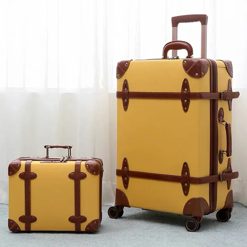 Malas de carrinho com rodas para mulheres e homens, bolsa de viagem retro, conjuntos de bagagem, novas malas de rolamento, 12 "20" 24 "28" tamanho quente