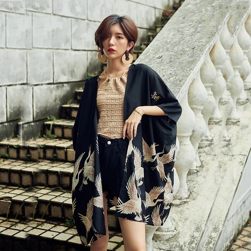 Áo Khoác Cardigan Kimono Nữ Áo Và Áo Nhật Bản Dạo Phố Nữ Áo Mùa Hè 2019 Dài Áo Nữ Nữ Áo DZ011