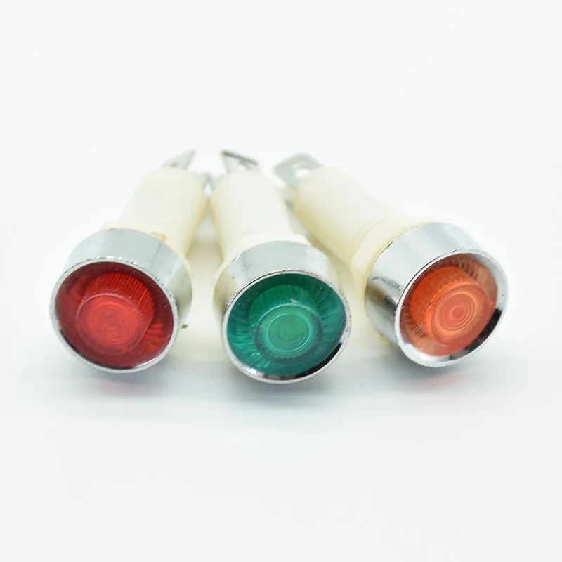 Bộ 5 Đèn Tín Hiệu Bảng Điều Khiển Gắn Neon Đèn Báo Đỏ Xanh Vàng Đèn 220V 12 V/24VDC 10mm NHC Phi Công Hướng Dẫn