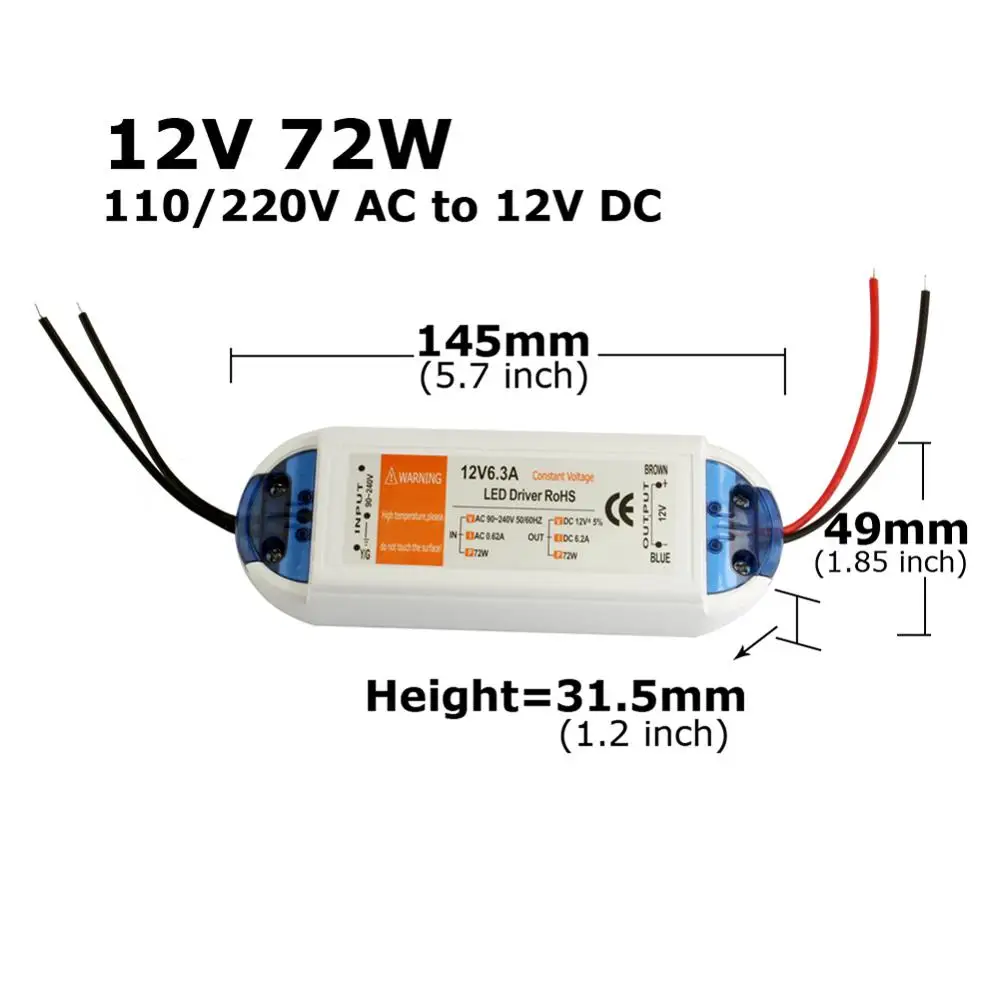 DC 12V LED Driver 12 Volt Power Supply 18W 28W 48W 72W 100W Power Adapter 110V/220V to 12V Lighting Transformer for Strip Light