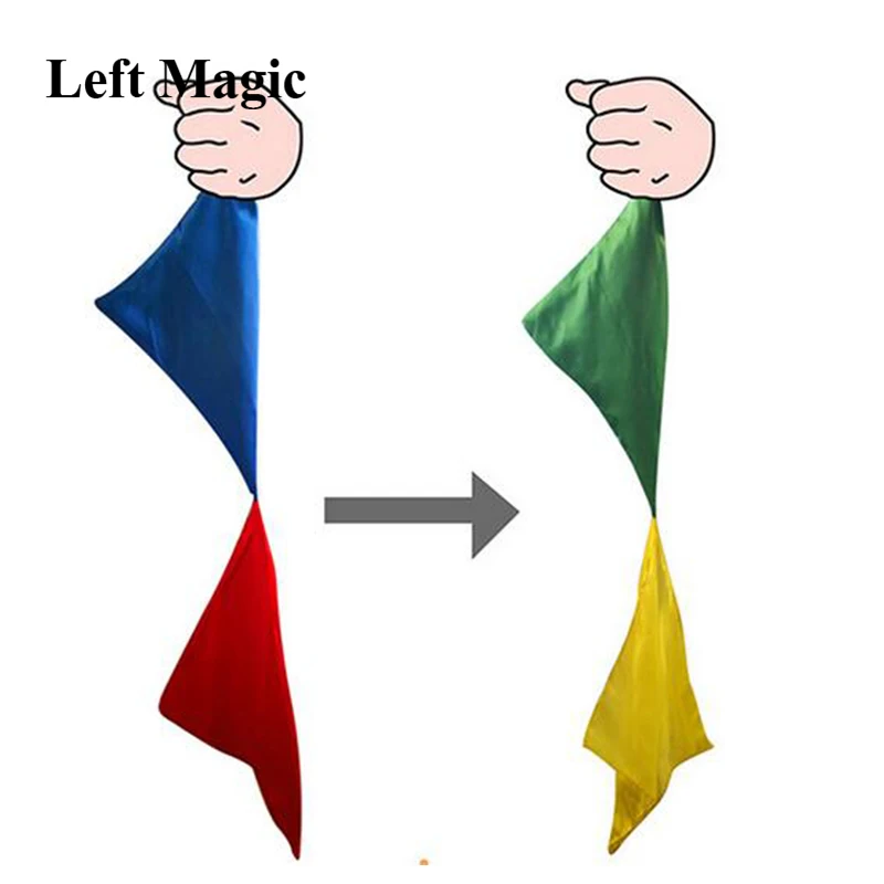 Truco de magia de seda vinculado que cambia de Color, bufanda de seda para truco de magia de Mr. Magic, accesorios de broma, herramientas de 22cm * 22cm E3117
