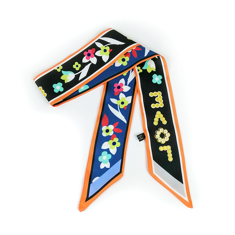 2025 hermoso bolso de lujo con estampado, bufanda con correa, bufanda de seda para mujer, pañuelo para la cabeza a la moda, pañuelos largos, accesorios para bolso, cinta