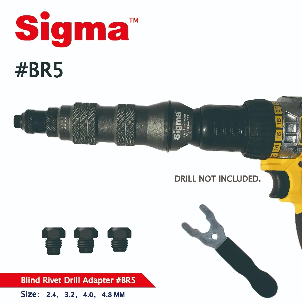 Sigma # br5シャッターポップリベットドリルアダプターコードレスまたは電動パワードリルアダプター代替空気空気圧リベットリベットガン