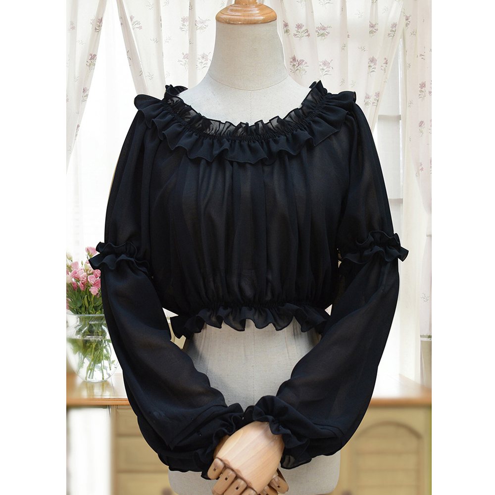 ฤดูใบไม้ผลิฤดูร้อนผู้หญิงชีฟองสั้นLolitaเสื้อGothic VictorianหญิงสบายๆBottomingเสื้อสีขาวสีดำรัดตัวTops