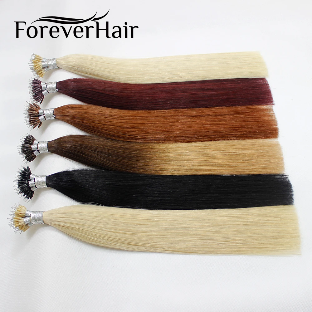 フォーエバーヘアレミーナノリング人間の自然なヘアエクステンション 0.8 グラム/秒 16 "18" 20" ケラチンストレートヨーロッパマイクロビーズ髪 50 個
