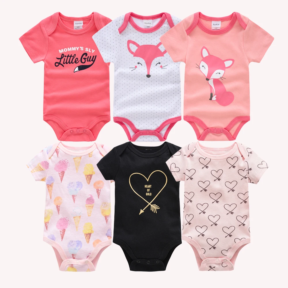 Kavkas, monos para niñas, 6 unids/lote, ropa de algodón de verano para bebés, cuerpo de manga corta para recién nacidos, ropa infantil de 0 a 3 meses