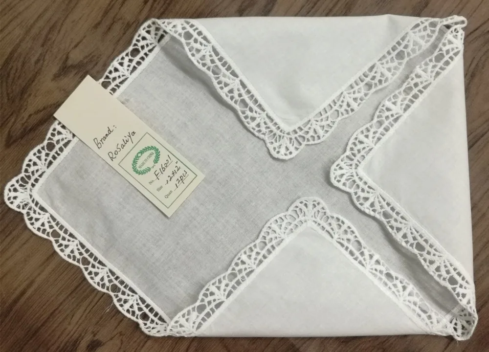 12 のセットファッションハンカチ白綿ウェディングハンカチヴィンテージレースの花嫁のためのハンカチ Hankies 12 "× 12"