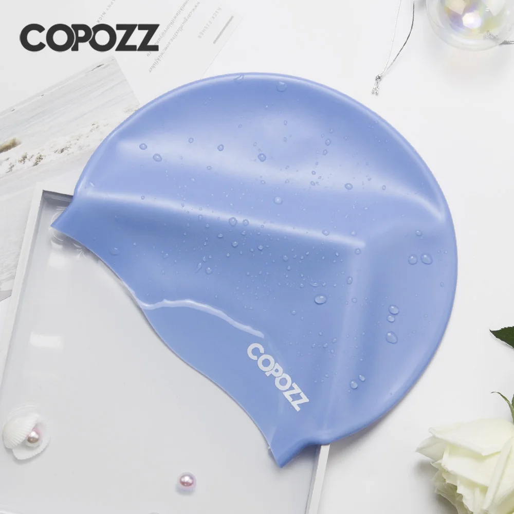 Copozz 남성용 탄성 수영 모자, 대형 수영복, 전문 성인 방수 수영 모자, 실리콘 수영 모자