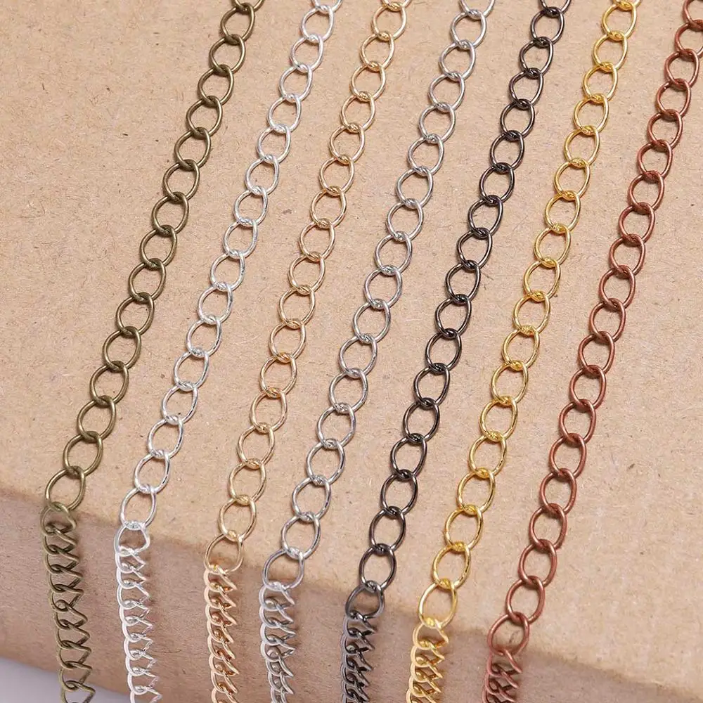 Para mujer, 5 m/lote de 2,5, 2,8 y 3,6mm, largo, anillo de enlace abierto, collar de extensión extendida, cadenas, cadena extensora de cola para suministros de joyería