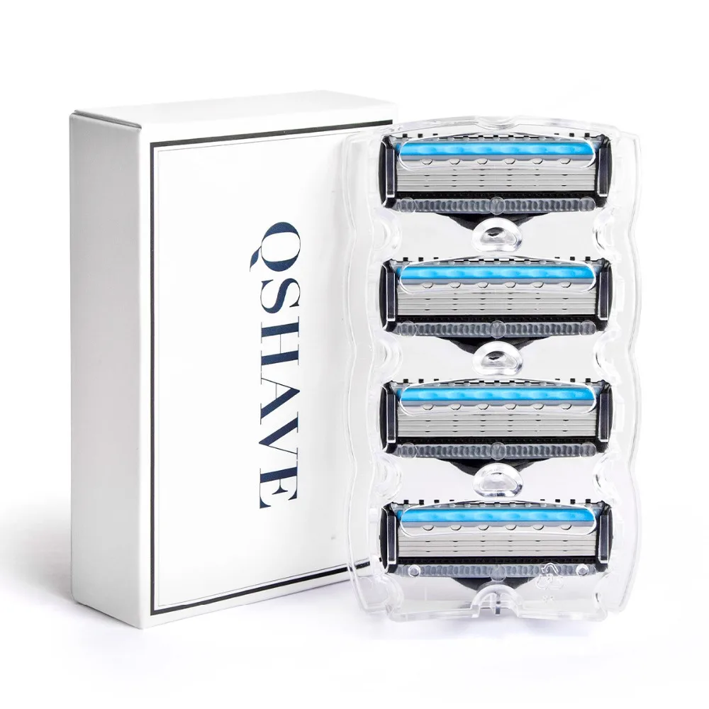QShave 블루 남성용 면도기, 손잡이 1개 및 카트리지 10개(1개 X3 블레이드, 9개 X5 블레이드)