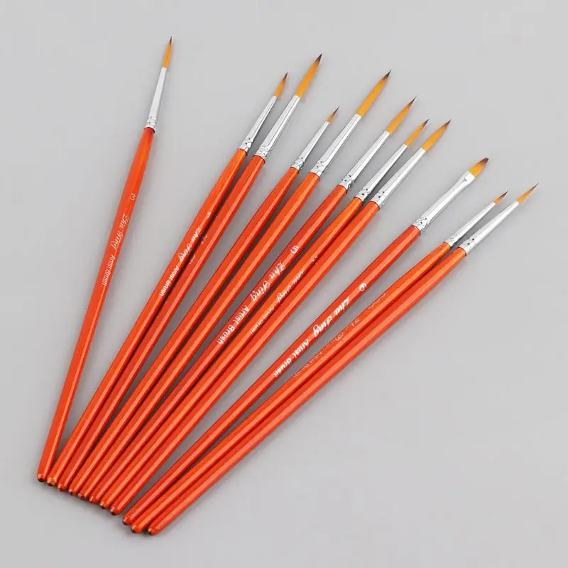 11 cái/bộ Chuyên Nghiệp Chi Tiết Bút Lông Mịn Đầu Nhọn Mini Bàn Chải Cho Acrylic Màu Nước Dầu Vẽ Tranh Bộ C26