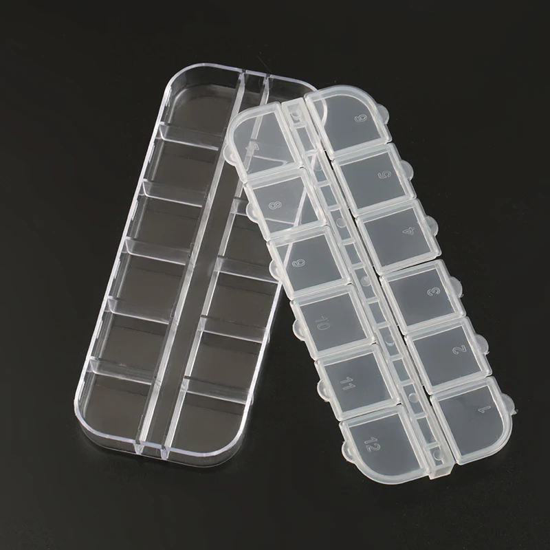 Caja de almacenamiento de plástico con compartimento de 12 ranuras, contenedor de joyería rectangular ajustable, caja para cuentas y pendientes, 13x5x1CM