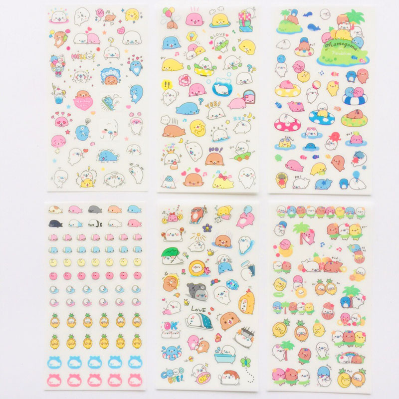 6 แผ่น Kawaii Sea Lion Otters DIY กาว PVC สติกเกอร์ตกแต่งไดอารี่อัลบั้ม Stick ป้ายกระดาษตกแต่งเครื่องเขียน