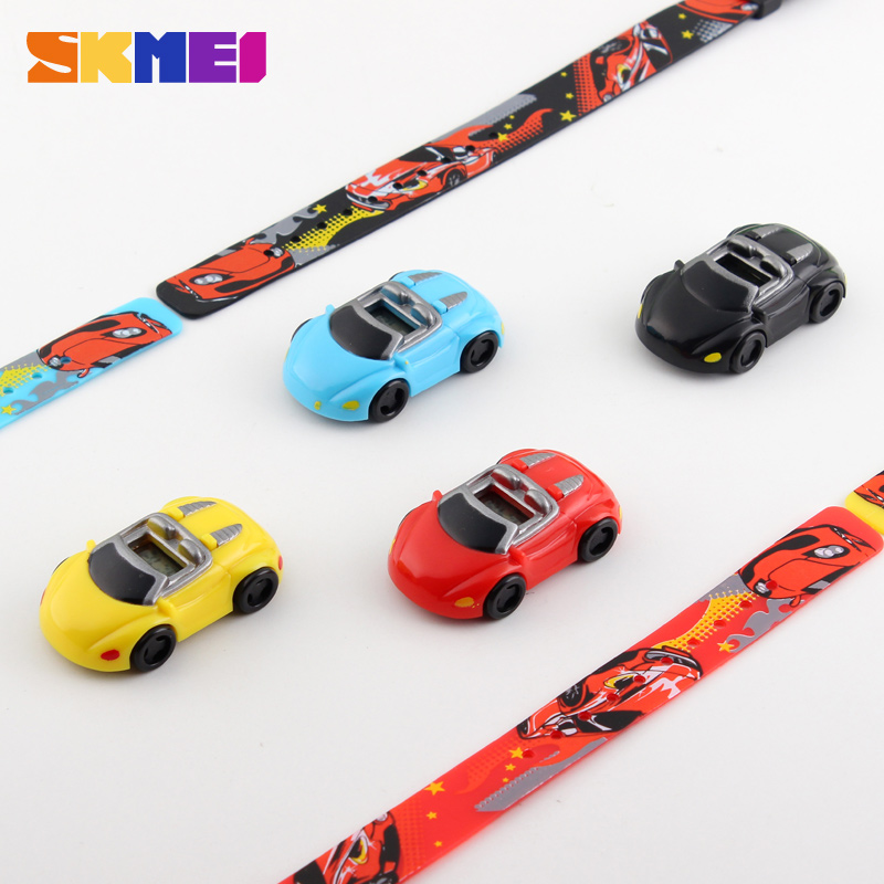 Skmei colorido criativo dos desenhos animados diversão carro modo crianças relógios data relógio de pulso para meninos meninas aniversário presente ano novo