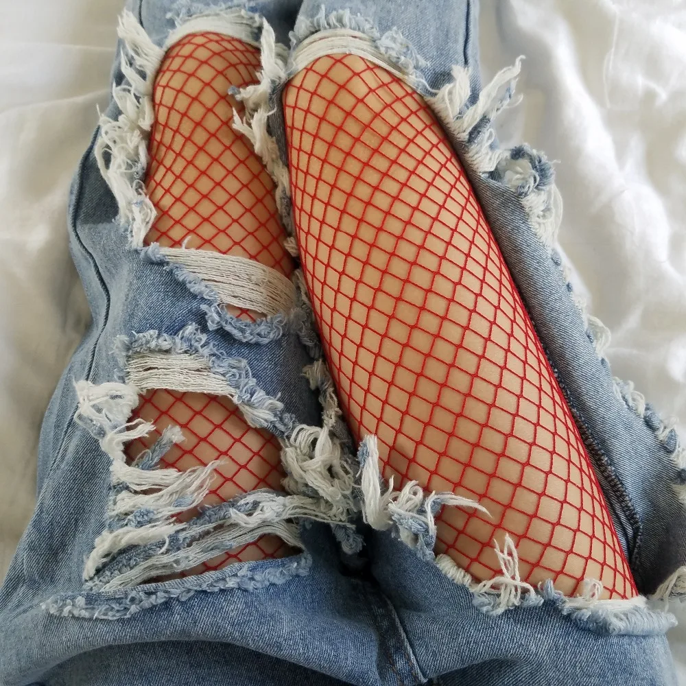 Thời Trang Màu Đỏ Trung Lưới Nữ Cao Cấp Thả Nuôi Fishnet Câu Lạc Bộ Thun Quần Đan Lưới Quần Quần Lưới Lót TT016