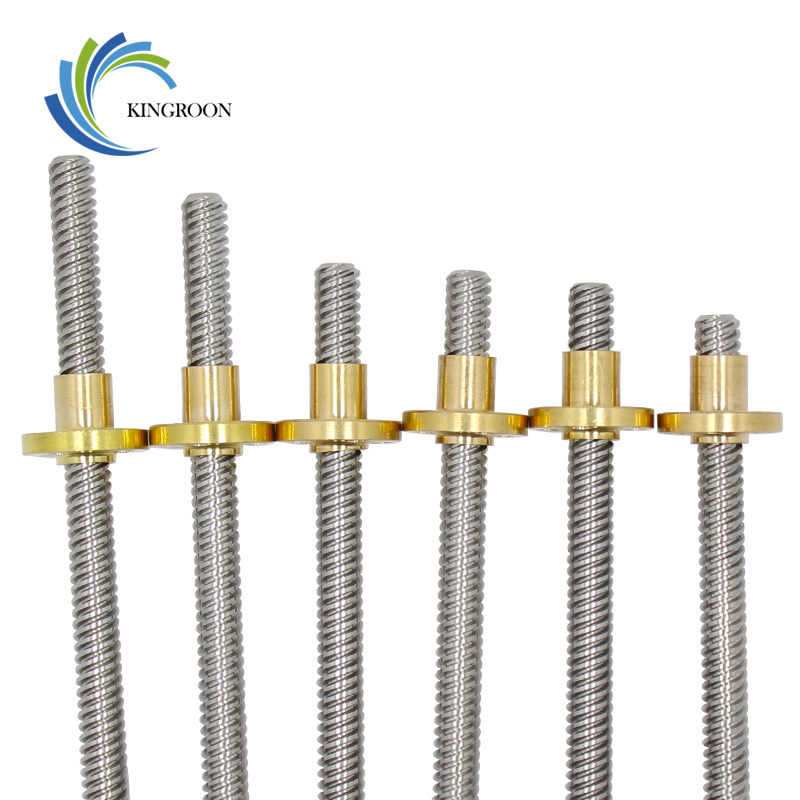 KingRoon-tornillo de plomo 8mm 100mm 150mm 250mm 350mm 400mm 500mm, piezas de impresoras 3D, tornillos trapezoidales de 8mm, tuercas de cobre, tornillo de conductor