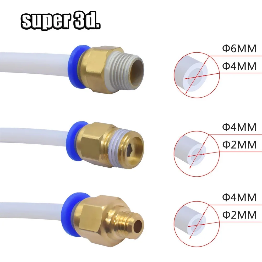 2 Chiếc Bằng Khí Nén Kết Nối Cho 3D In Phần Bowden Nhanh Jointer Cần Nối 1.75/3Mm Ống Pc4 M6 M10 phụ Kiện PTFE Ống 2/4Mm