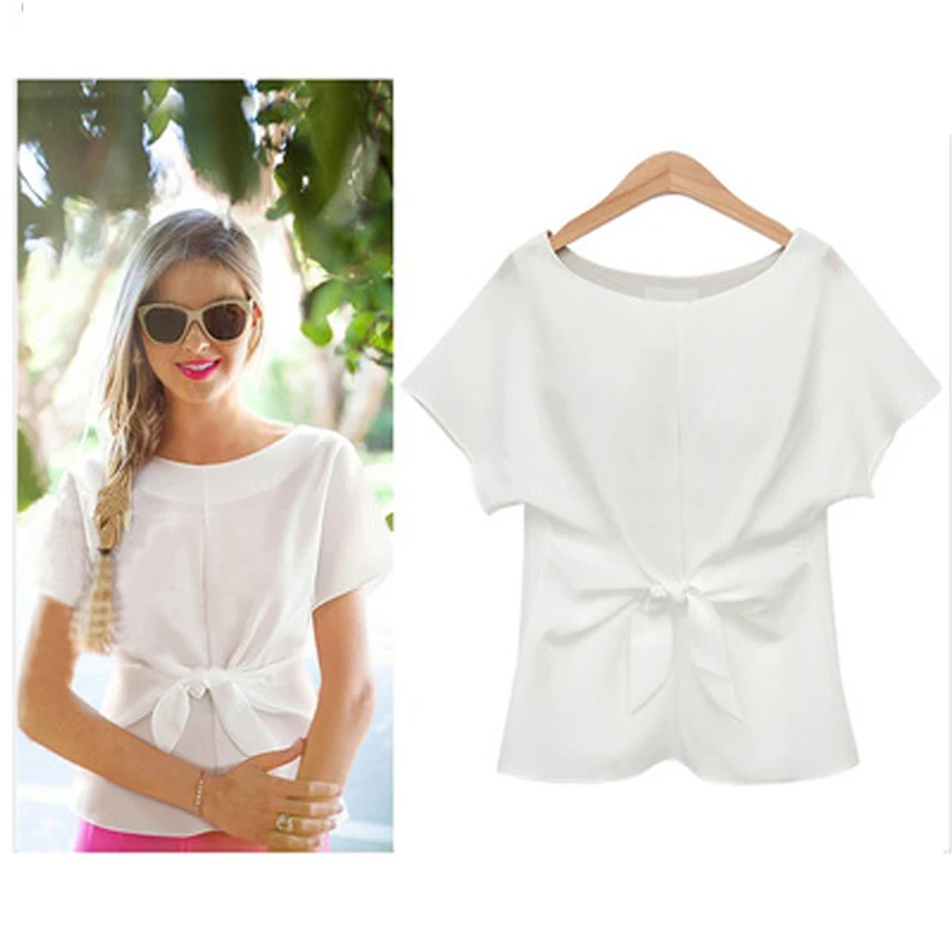 ใหม่ 2016 แฟชั่นผู้หญิงกิโมโน Bowknot O - คอสั้นแขนเสื้อชีฟองเสื้อลำลองวินเทจ plus ขนาด 4XL blusas เสื้อ