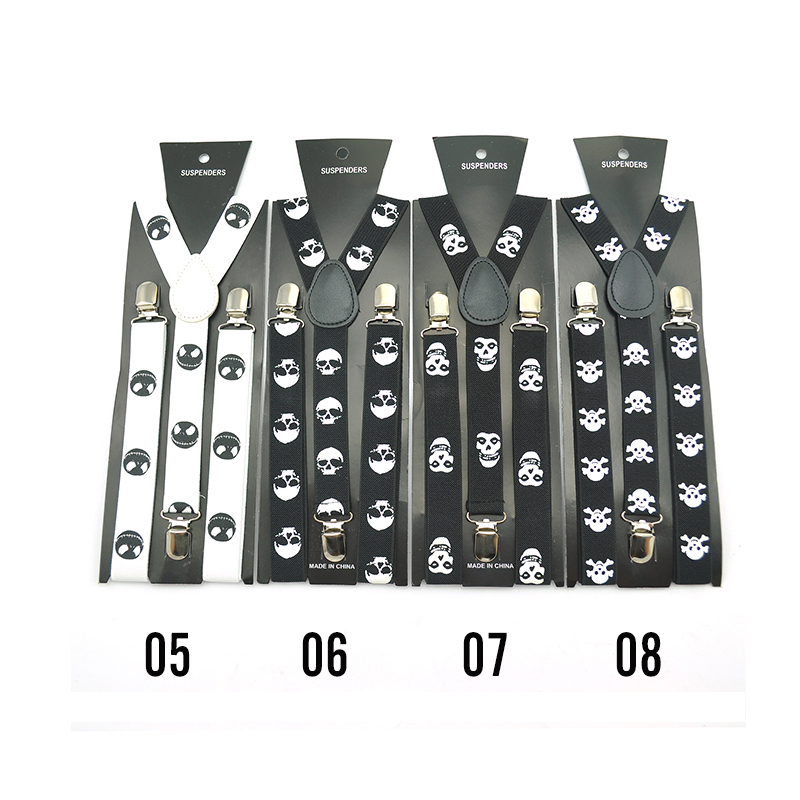 ผู้หญิงผู้ชายUnisexเสื้อClip-On Braces 1 นิ้วกว้าง 31 แฟชั่นการออกแบบกะโหลกศีรษะสีขาวผสมElastic Slim Suspender Y-Back Suspenders
