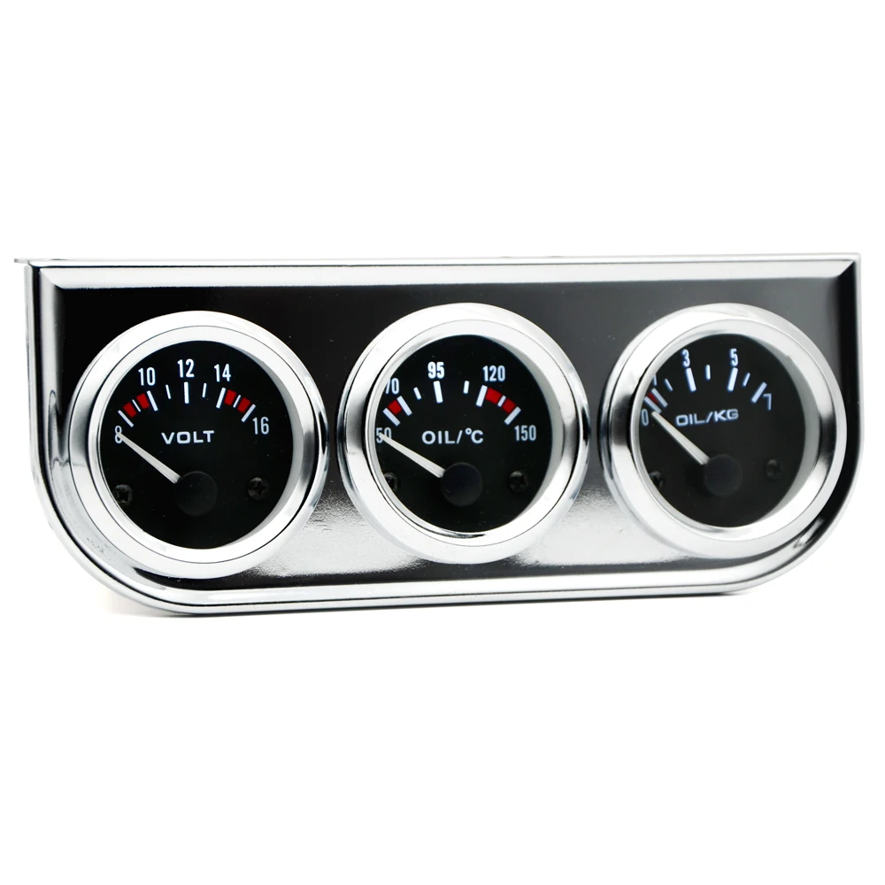 Tinh Dầu Nhiệt Áp Suất Dầu Volt Đo 52Mm 3 Trong 1 Ba Đồng Hồ Đo Bộ Đen/CHROME Ốp Viền Đen/mặt Trắng Với Nhiệt Độ & Cảm Biến Áp Suất