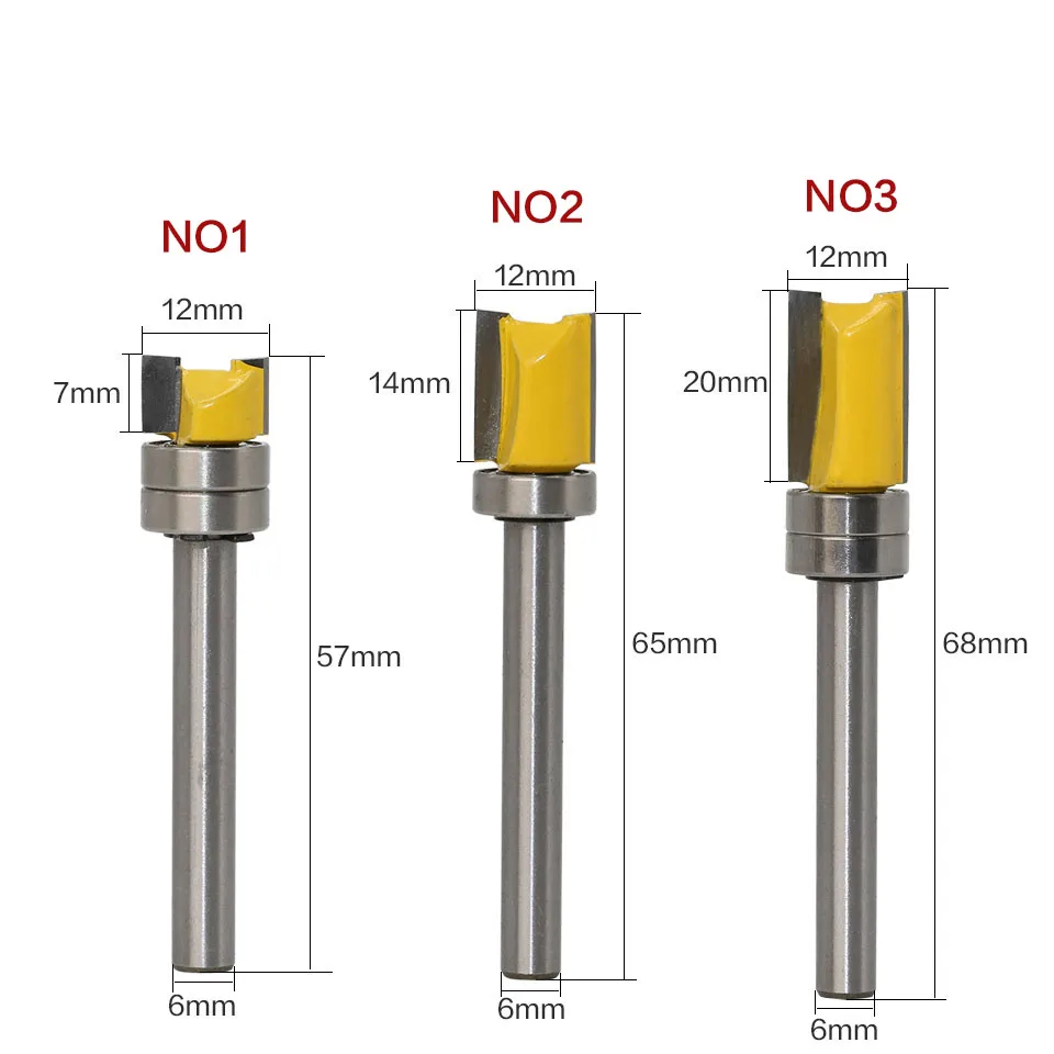 1 PC แบริ่ง Flush Trim Router บิตสําหรับไม้ 6mm Shank ตรงบิตทังสเตนเครื่องตัดไม้เครื่องมือ