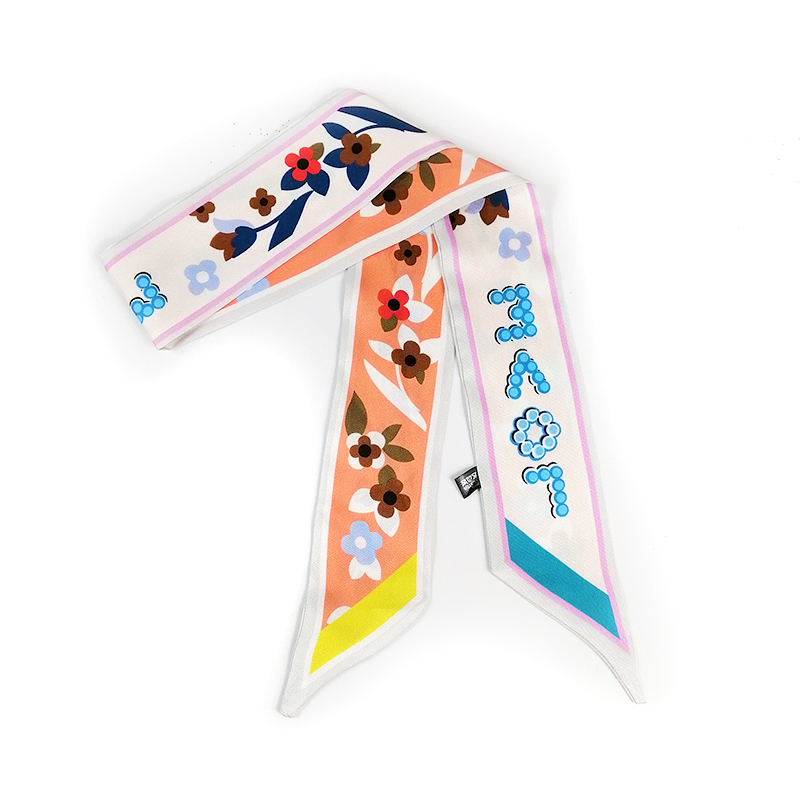 2025 hermoso bolso de lujo con estampado, bufanda con correa, bufanda de seda para mujer, pañuelo para la cabeza a la moda, pañuelos largos, accesorios para bolso, cinta