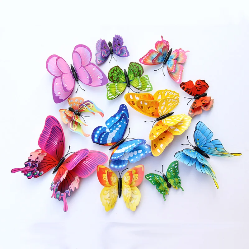 12Pcs Màu Sắc Hỗn Hợp Hai Lớp Bướm 3D Tường Sticker Đối Với Trang Trí Đám Cưới Bướm Nam Châm Tủ Lạnh Decals Home Phòng Trang Trí Nội Thất