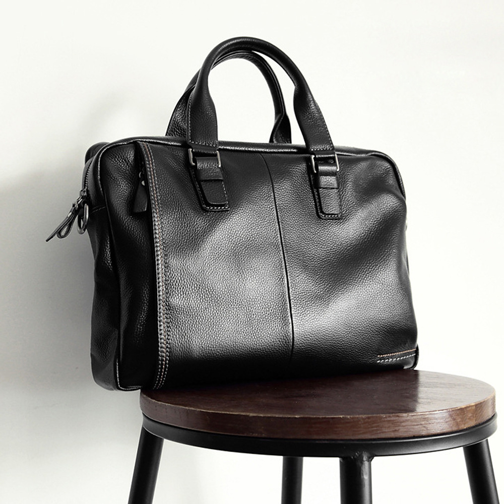 Maleta de couro genuíno para homens, 100% pele de vaca natural, grande capacidade, bolsa de negócios preta, bolsa de ombro masculina, bolsa para laptop, moda, nova, 2024