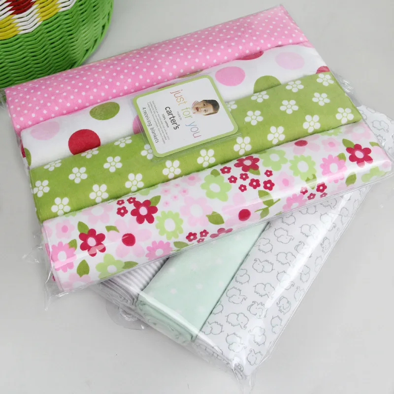 4 개/몫 코 튼 아기 담요 플란넬 아기 이불 신생아 다채로운 Cobertor 아기 Bedsheet Supersoft 담요 100x76cm 받기
