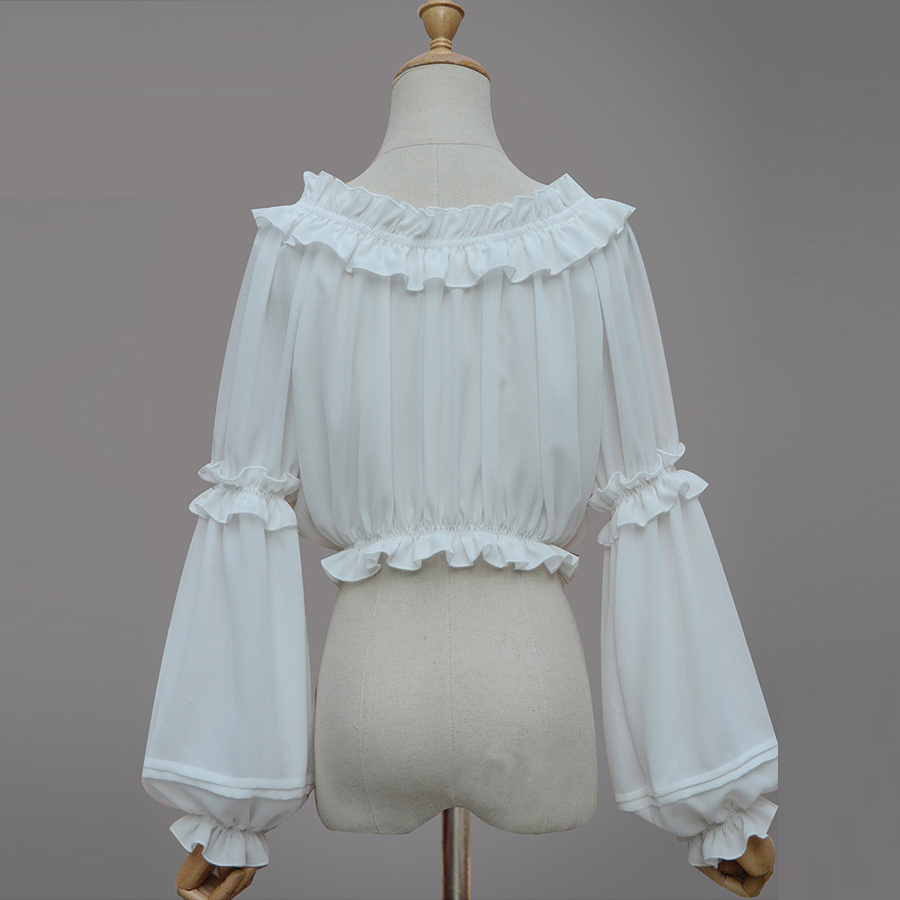 ฤดูใบไม้ผลิฤดูร้อนผู้หญิงชีฟองสั้นLolitaเสื้อGothic VictorianหญิงสบายๆBottomingเสื้อสีขาวสีดำรัดตัวTops