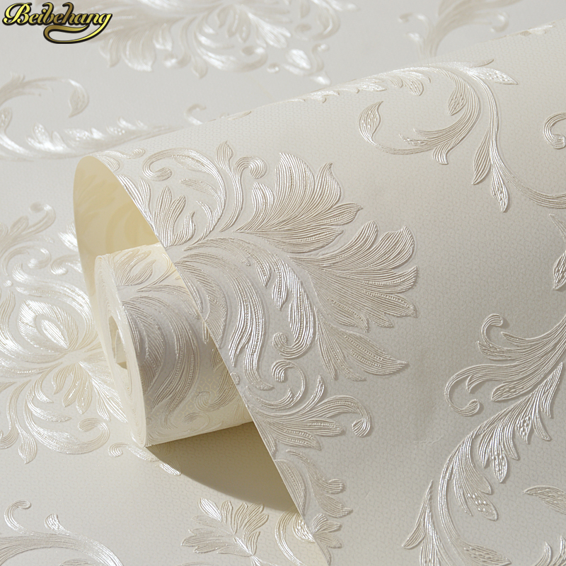 Beibehang ヨーロッパ不織布ダマスカス自己粘着壁紙寝室リビングルームテレビの背景壁紙 3d ステレオ壁紙