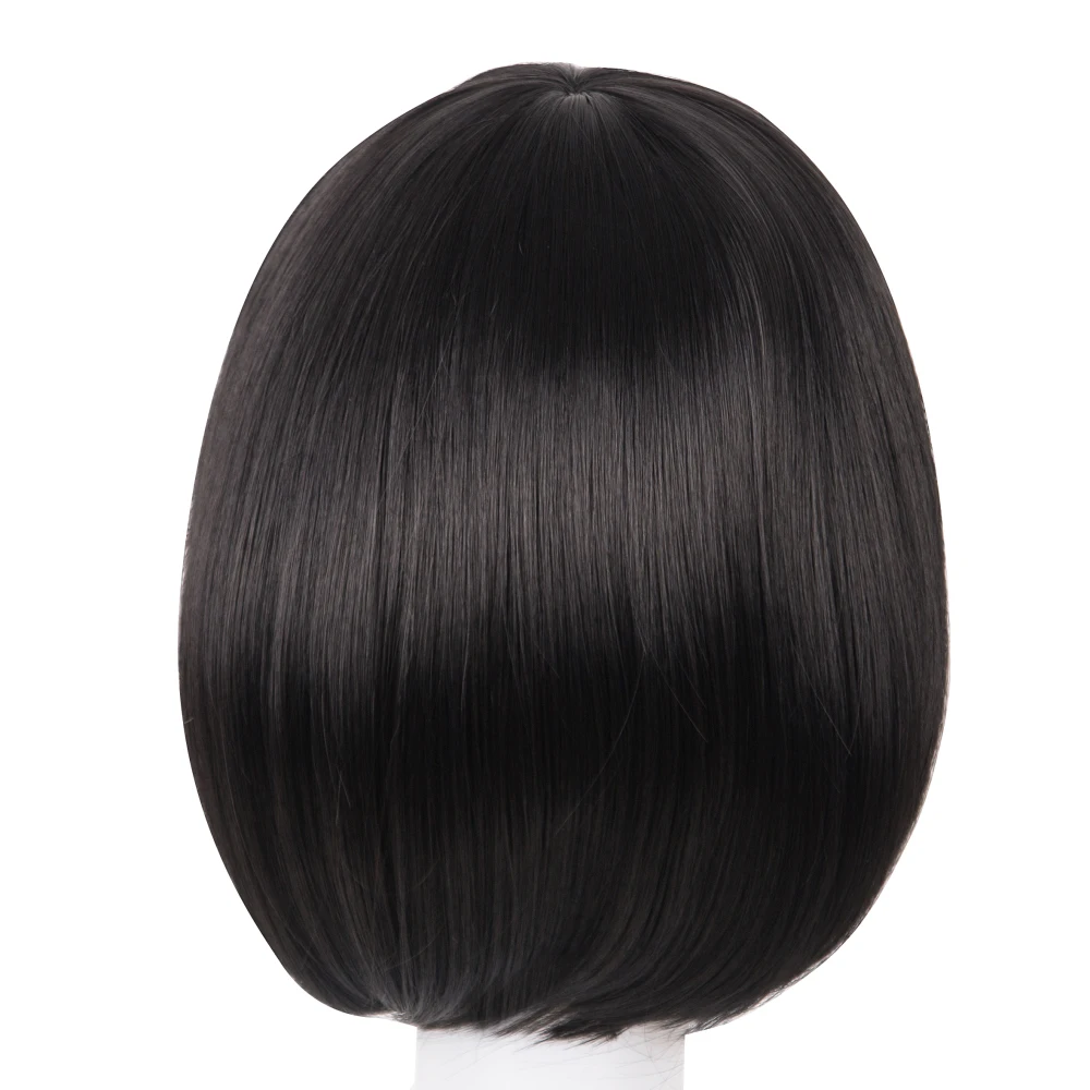 Tóc ngắn Fei-Show Tổng Hợp Nhiệt Sợi Kháng Đen Bob Wig Với Flat Bangs Hiện Đại Cho Thấy Cosplay Lễ Hội Halloween tóc giả