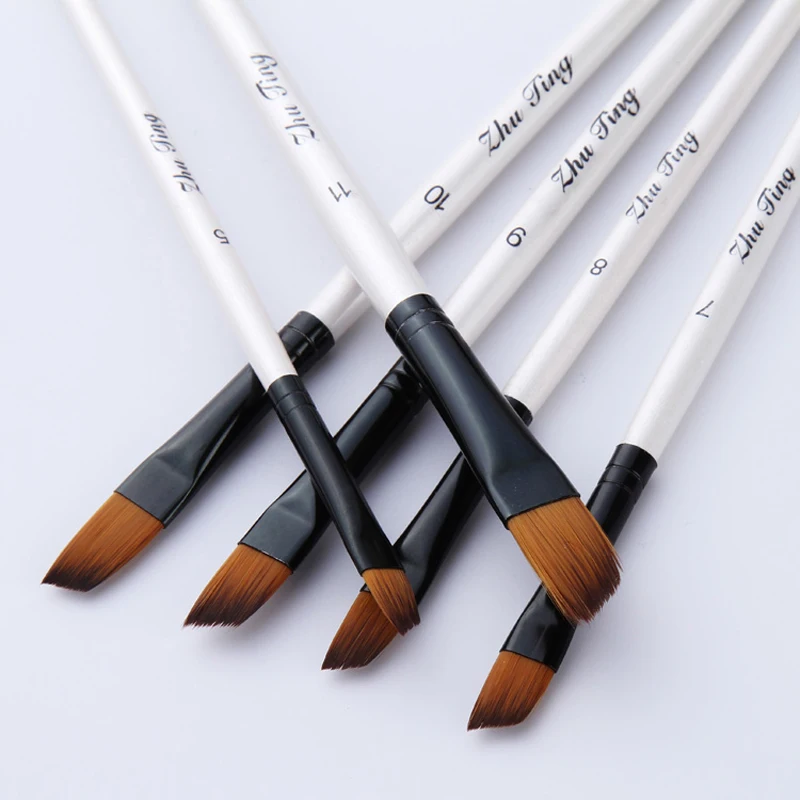 12 ชิ้น/เซ็ตไนลอนไม้ Handle สีน้ําแปรงชุดปากกาการเรียนรู้ DIY น้ํามันอะคริลิคภาพวาด Art Paint แปรงอุปกรณ์