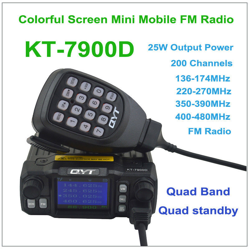 QYT Mini Rádio Amador com Conjunto de Antenas, Woki Toki, KT-7900D, 25W Quad Band, 136-173, 220-260, 350-390, 400-480MHz