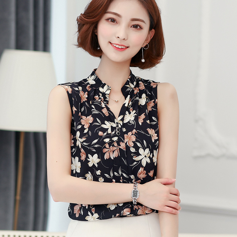 ผู้หญิงเสื้อชีฟองหญิงฤดูร้อนแขนกุดคอปกคอเสื้อสำนักงานผู้หญิงแฟชั่นทำงาน Top Slim เสื้อด้านล่างเสื้อผ้า H9036