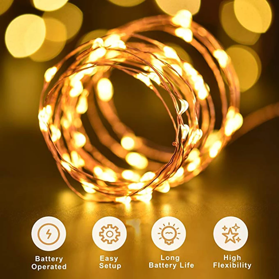 Xsky LED ทองแดงสายไฟ String 1M 2M แบตเตอรี่ดําเนินการไฟ Fairy Xmas Garland งานแต่งงานแก้วหัตถกรรมขวดตกแต่ง