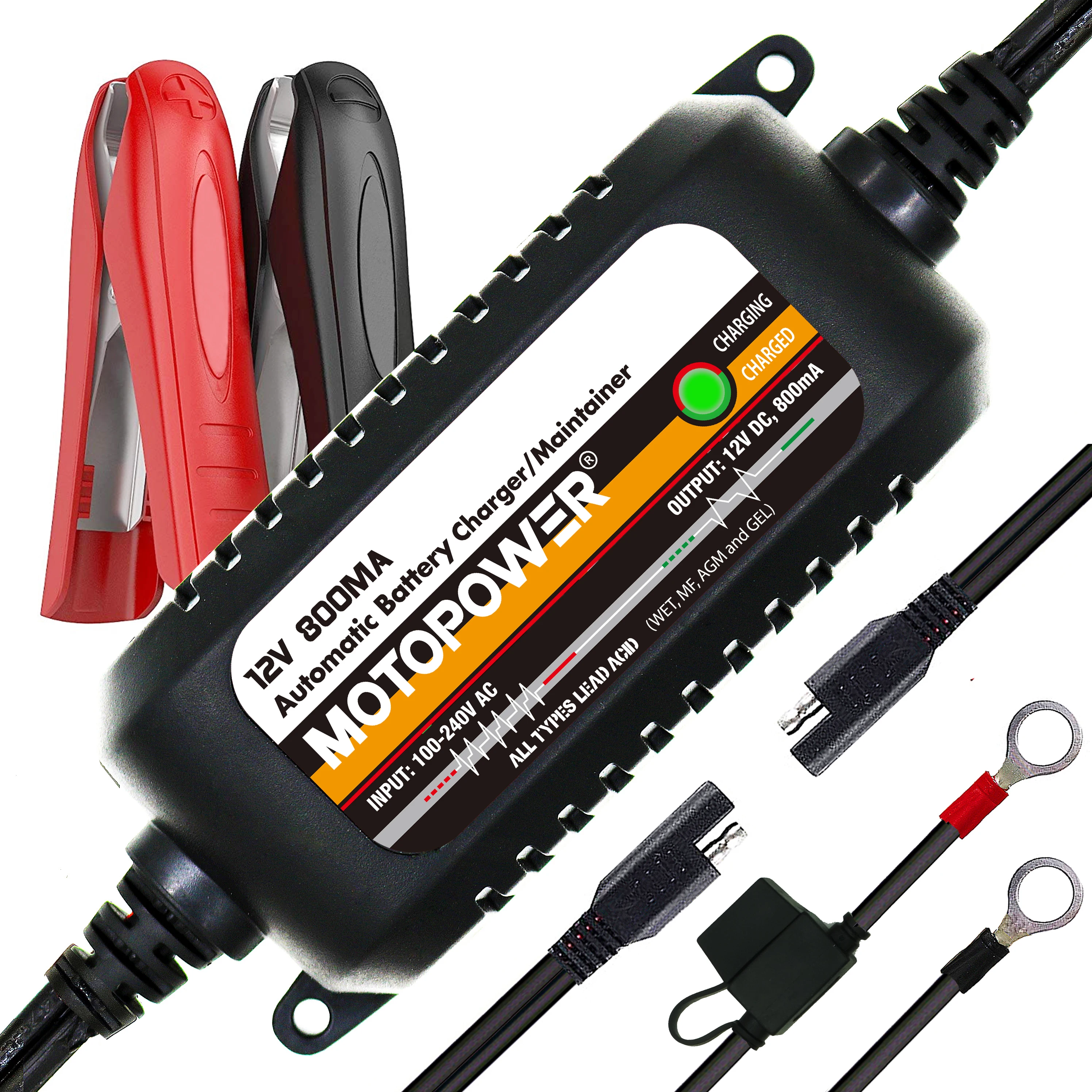 MOTOPOWER-mantenedor automático de cargador de batería de coche, 12V, 800mA, carga rápida inteligente para coche y motocicleta