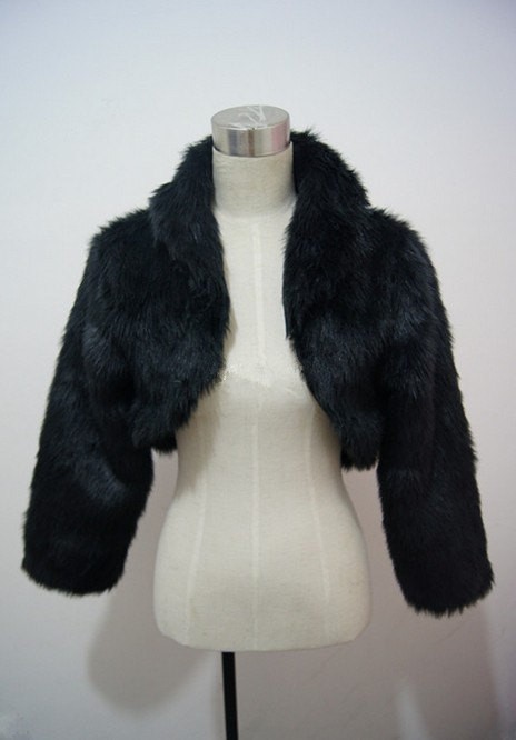Fashion Wedding Bolero Black Ivory White Faux Fur Coat Bridal Wrap Long Sleeve Jacket Shawl Cape Stole Fake Fur Bridesmaids Cape
