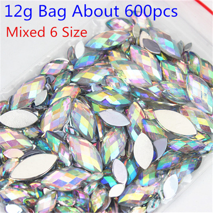 Nhiều Kích Thước Acrylic Ren Ngựa Mắt Crystal AB Lưng Phẳng 3D Không HotFix Móng Tay Nghệ Thuật Trang Trí Tiệc Cưới Hàng Thủ Công MC80