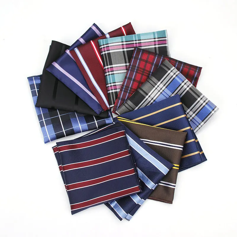 Sang trọng Khăn Tay Nam SọC Kẻ Sọc Wowen Dạ Nỉ Hankies Polyester Hanky Kinh Doanh Kiểm Tra Túi Vuông Ngực Khăn 23*23 CM
