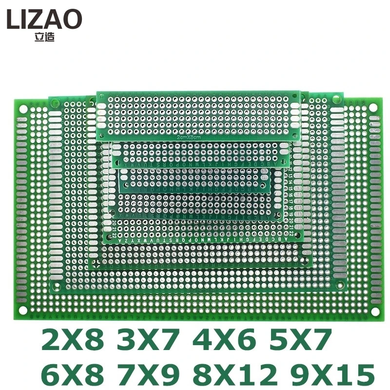 9x15 8x12 7x9 6x8 5x7 4x6 3x7 2x8 cm Đôi Side Prototype Phổ Quát Tự Làm Mạch In PCB Đối Mặt Với Protoboard Đối Với Arduino