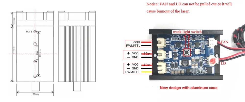 500Mw 405NM Xanh Tím Laser Mô Đun Khắc, Với TTL PWM Điều Khiển Tập Trung Ống Diode + Tặng Kính
