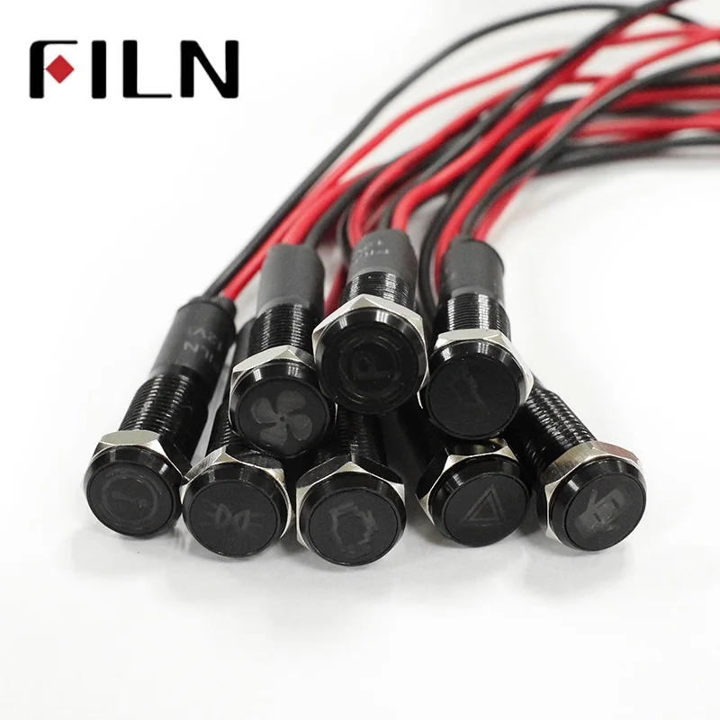 Filn 8 Mm Vỏ Đen Led Đỏ Vàng Trắng Xanh Xanh Lá 12 V Đèn LED Báo Chỉ Số Với 20 Cm