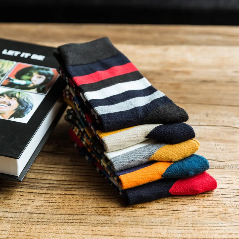 Calcetines de rayas de color para hombre, medias de último diseño, populares, de algodón, 5 pares